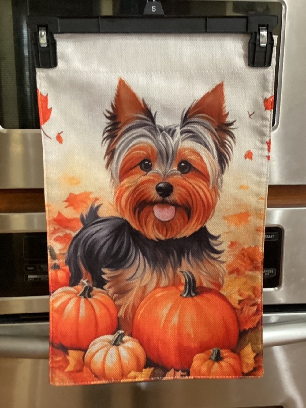 NEW Yorkie Burlap Garden flag, double sided, Fall, pumpkins